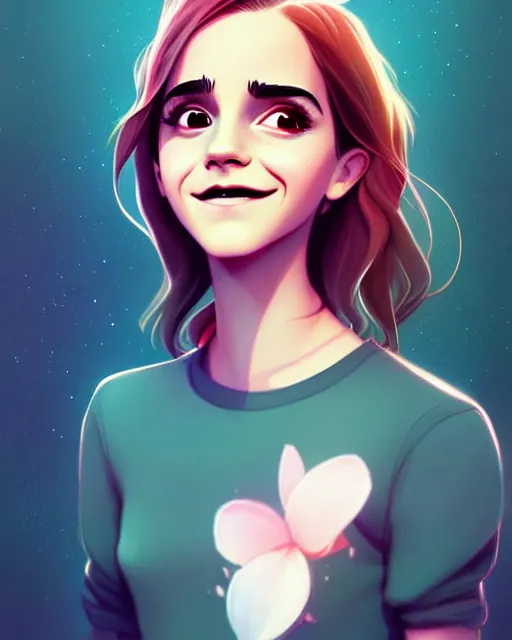 Image similar to beautiful full body Emma Watson goofy smiling illustration by lois van baarle and loish and ross tran and rossdraws and sam yang and samdoesarts and artgerm, digital art, highly detailed, intricate, sharp focus, Trending on Artstation HQ, deviantart