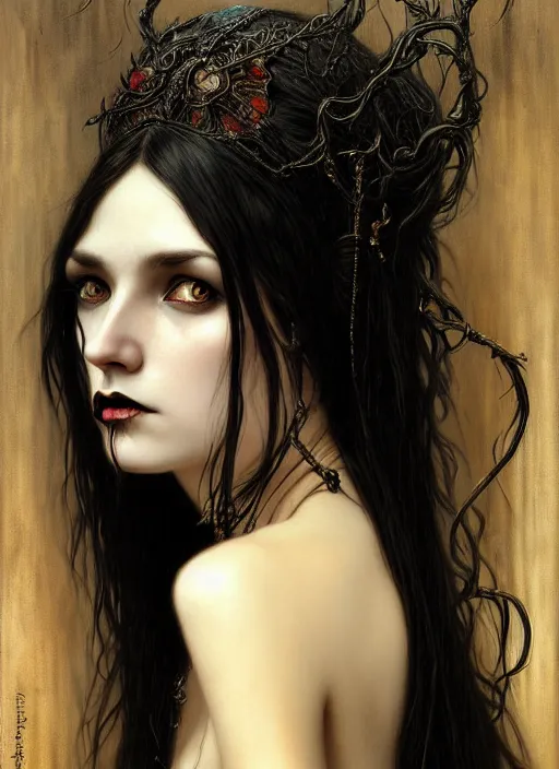 Ethereal gothic vampire Young lady with black hair& Crystal blue