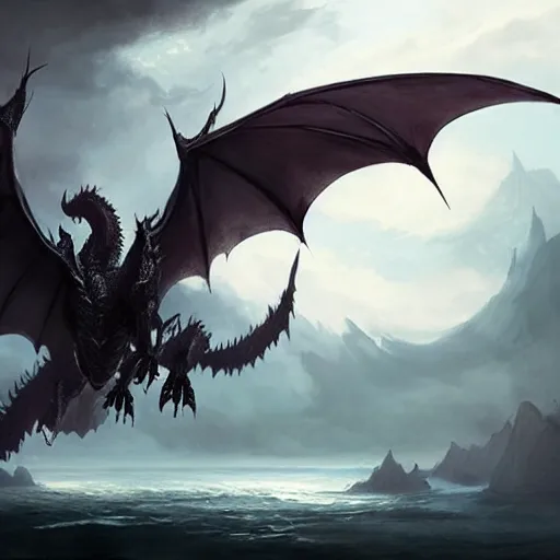 Prompt: flying black dragon, d & d, fantasy, greg rutkowski,