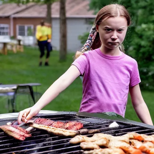 Image similar to photo of greta thunberg having a bbq