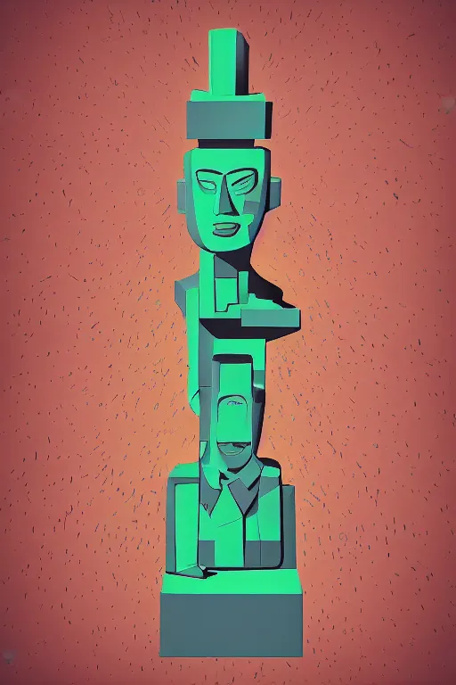 Image similar to cubist moai statue cutout digital illustration cartoon colorful beeple