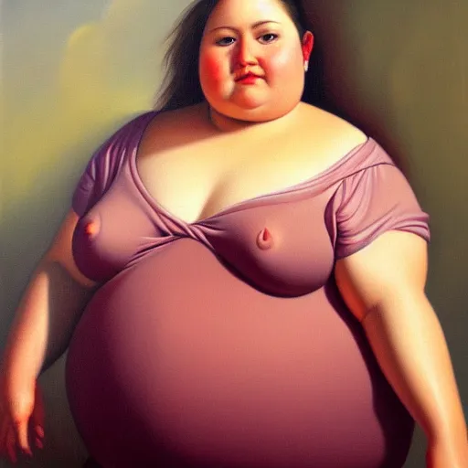 Image similar to A portrait of a powerful and chubby beautiful woman, oil painting, majestic, detailed, high resolution
