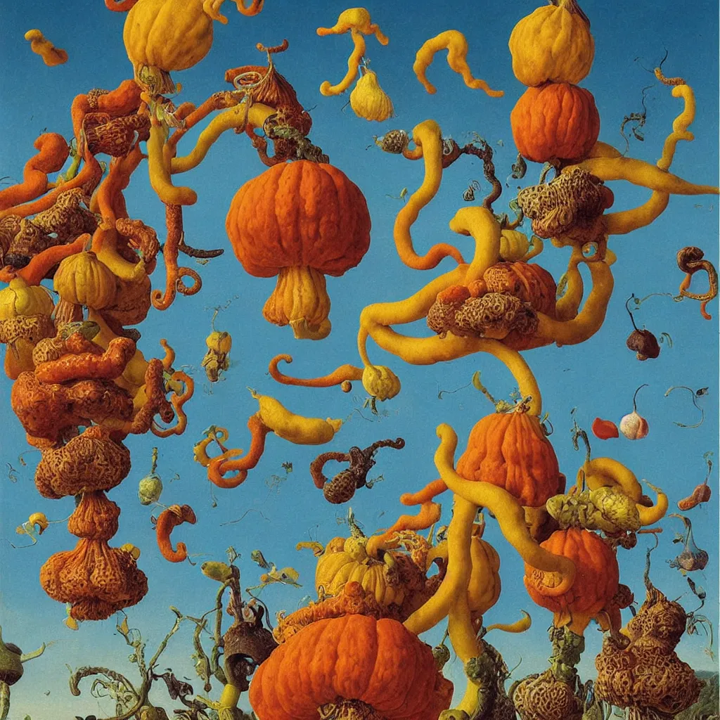 Image similar to a single! colorful! ( tentacle ) gourd fungus bird tower clear empty sky, a high contrast!! ultradetailed photorealistic painting by jan van eyck, audubon, rene magritte, agnes pelton, max ernst, walton ford, andreas achenbach, ernst haeckel, hard lighting, masterpiece