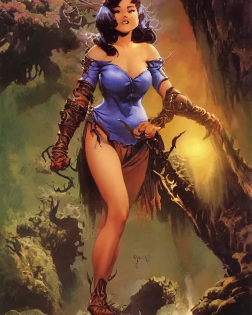 Prompt: a cute fantasy girl by frank frazetta, larry elmore, jeff easley and ross tran