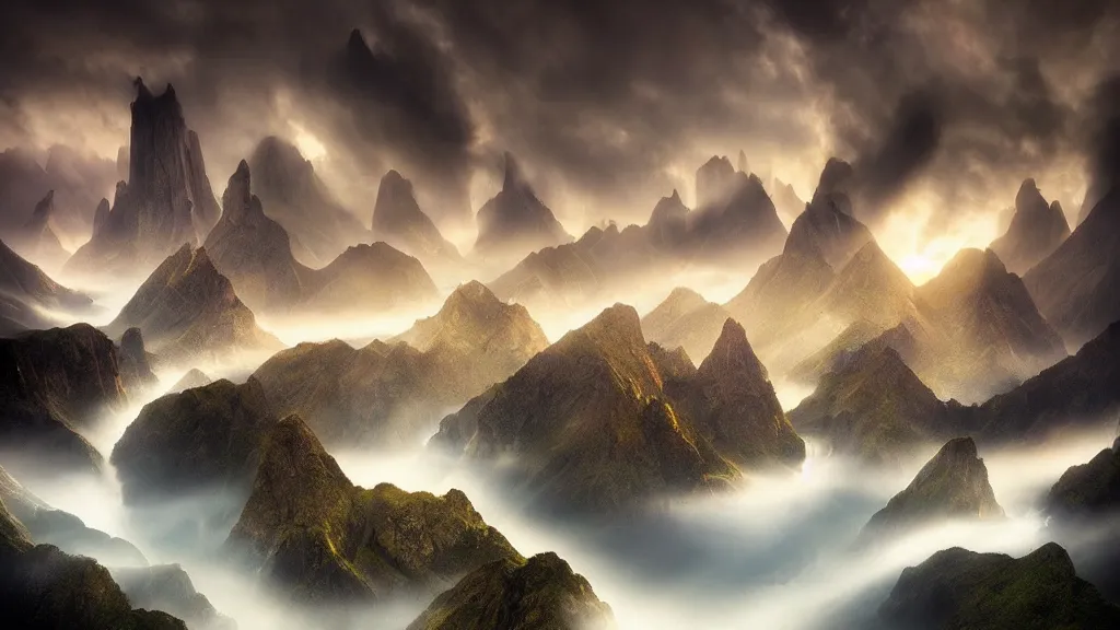 Prompt: amazing landscape photo of dragons by marc adamus, beautiful dramatic lighting