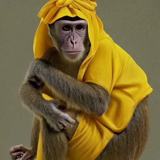 Image similar to a monkey wearing a yellow kimono, 8 k