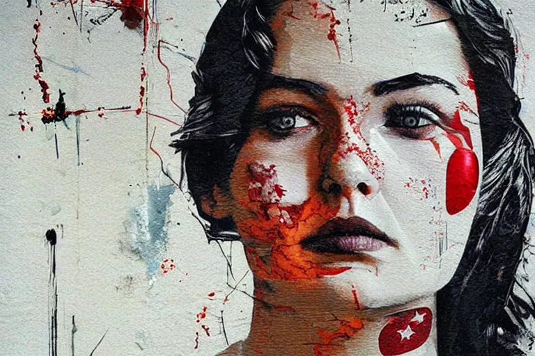 Image similar to a sad female soviet soldier, art by Sandra Chevrier