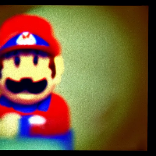 Image similar to 12mm pentax k1000 macro photograph, grainy abstract experimental expired film photo, of real human Video Game Character Super Mario, angry in the 1960s