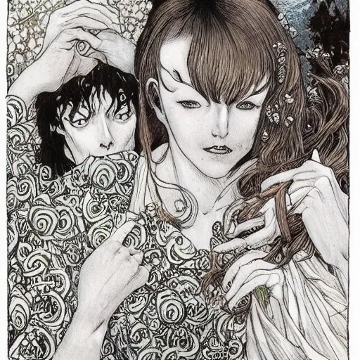 Image similar to rebecca guay illustrates comic by junji ito