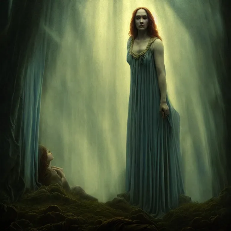 Prompt: renaissance professional digital art of wonderful goddess hight blue atmospheric dramatic lighting, cinematic, painted, intricate, detailed, foreboding, by leesha hannigan, wayne haag, reyna rochin, ignacio fernandez rios, mark ryden, gregory crewdson, epic, stunning, gorgeous, much wow, cinematic, masterpiece.