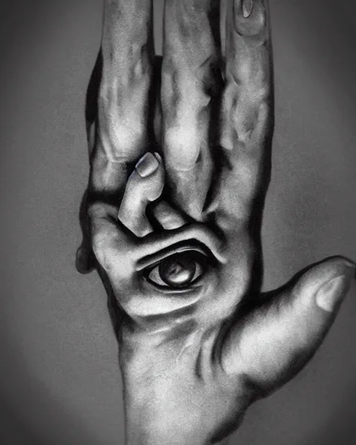 Image similar to photo of an open human hand with five fingers, in the palm a creepy old human face with eyes and a mouth, vampire hunter d, countenanced carbuncle