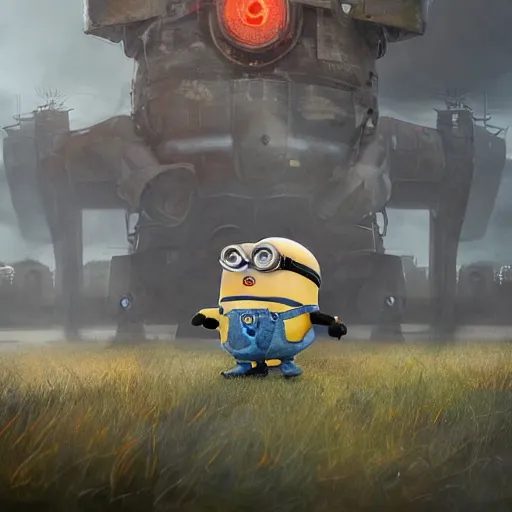 Image similar to an epic painting minion, military saluting with his arm to pay respect to fallen brothers, press f to pay respects meme, perfect composition, golden ratio, beautiful detailed, photorealistic, digital painting, concept art, smooth, sharp focus, illustration, artstation trending, octane render, unreal engine