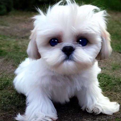 Prompt: Blue Eyes White Dragon as a Shih Tzu, Dragon Scales, Wings, Lightning, Blue Armor