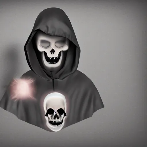 Prompt: the grim reaper pulls down his hood, showing that his head is the smiling face emoji, digital art, 4 k,