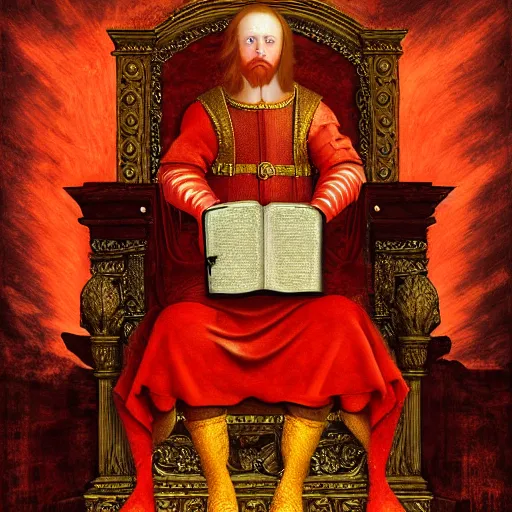 Image similar to a red tiger as the king of a kingdom sitting on his throne, digital art, renaissance painting, fantasy art, ultra detailed, as coherent as Dall-E 2