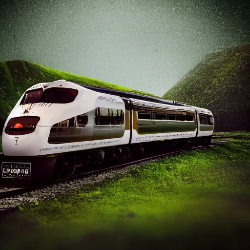 Image similar to Magic Train floating in air flying towards a magic floating island, medieval, dramatic lighting , 40nm, shallow depth of field, split lighting, 4k,