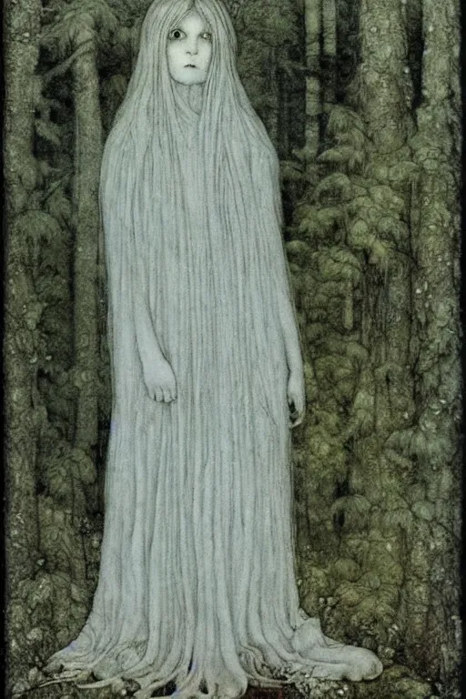 Image similar to the ghostly woman of the forest, john bauer