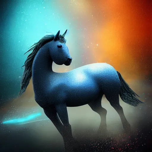 Image similar to cyber horse in the spirit realm, ice, cosmic, octane render, digital painting, award winning photograph