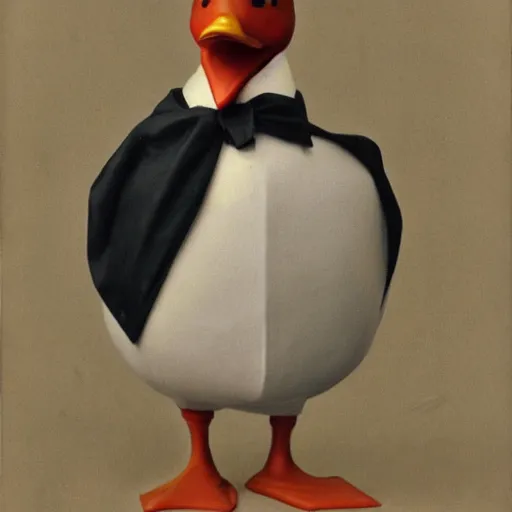 Image similar to a high detail photo of an antropomorphic duck wearing a suit, subject= duck, subject detail: wearing a suit, photorealism