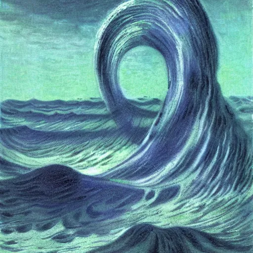 Prompt: water wave flow alien by karel thole and claude monet, oil on canvas ✨