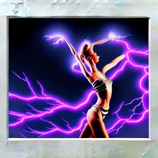 Prompt: photography of a hyper realistic and highly detailed complex fantasy lightnings ballerina electrical energy printed in it. intricate, professional digital art, unreal engine 5 8 k rendering, stunning, artstation