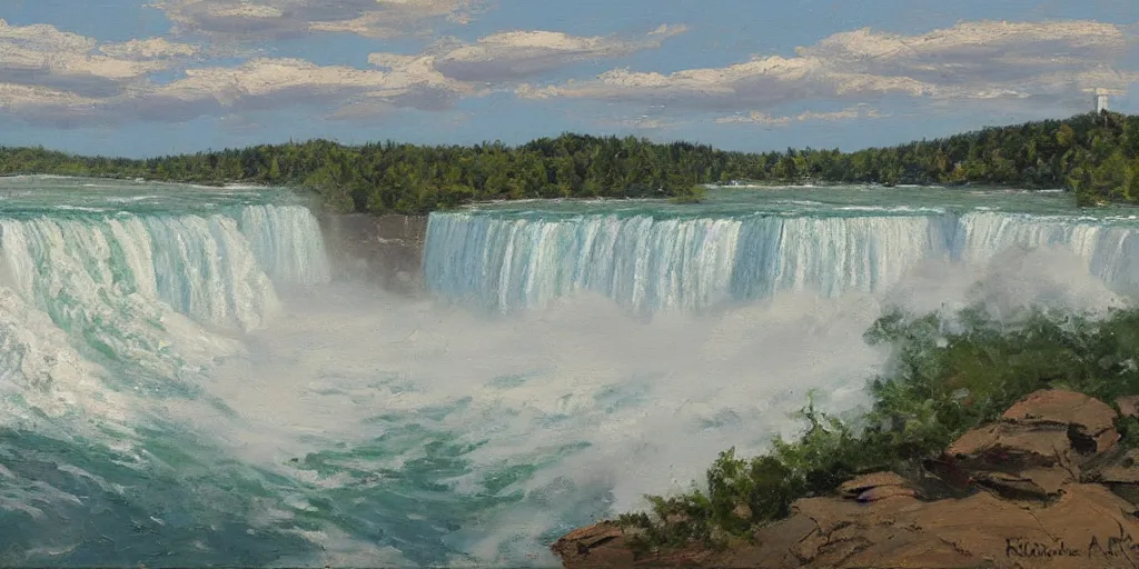 Prompt: painting of niagara falls by richard schmid, impasto, alla prima