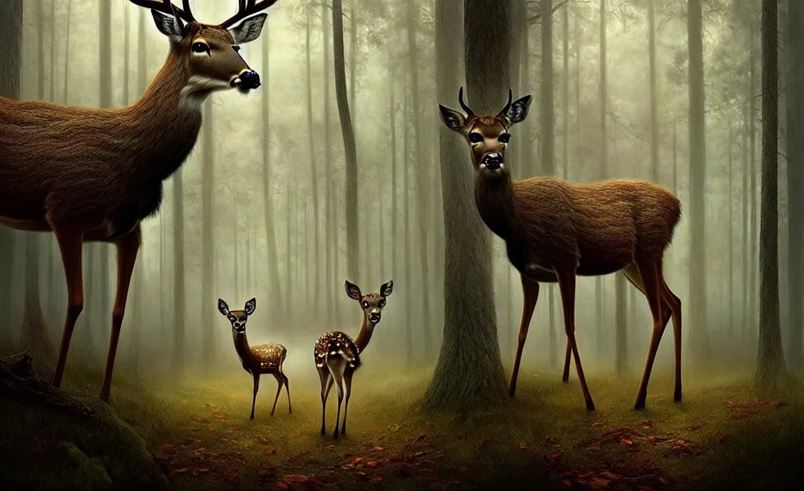 Image similar to epic professional digital art of hungry eyes woman deer in forest, faint atmospheric lighting, painted, intricate, detailed, by leesha hannigan, wayne haag, reyna rochin, ignacio fernandez rios, mark ryden, iris van herpen, best on artstation, cgsociety, epic, stunning, gorgeous, much wow, cinematic, masterpiece.