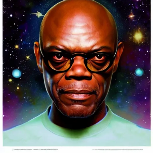 Image similar to cosmic portrait of Samuel L. Jackson, Pixar style, by Tristan Eaton Stanley Artgerm and Tom Bagshaw.