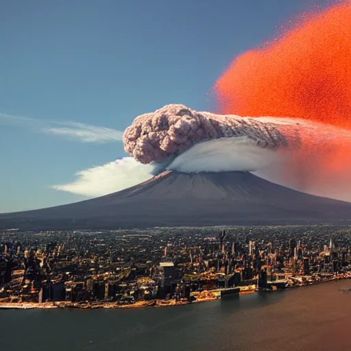 Image similar to volcano erupting in the middle of manhattan,