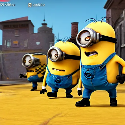 Image similar to despicable me minions playing counter strike; global offensive, game screenshot