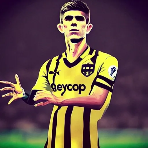 Image similar to “A realistic photo of English football player Christian Pulisic as a part humanoid, part android with shiny skin and wearing his soccer uniform close up very detailed”