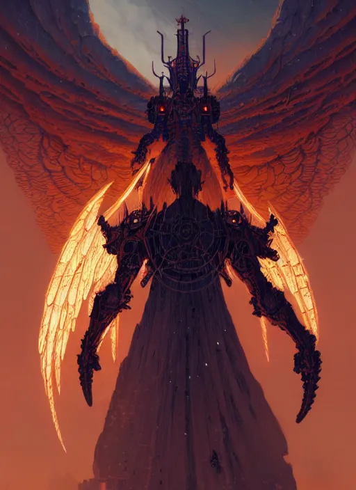 Image similar to masterpiece concept art, rebulon the ancient arch angel - demon, by greg rutkowski and geof darrow, 8 k, intricate detail, cinematic lighting, epic pose