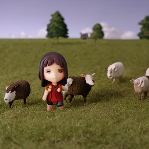 Prompt: scene of jesus shepard with sheeps on a meadow as nendoroid, kodak film