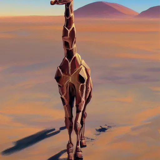 Image similar to a half robot giraffe walking on mars, trending on artstation, art by greg manchess, guangjian, detailed digital art, artstation hd