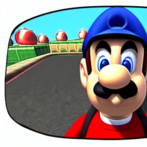 Image similar to photorealistic mr. bean in mario cart. n 6 4, nintendo, gamecube