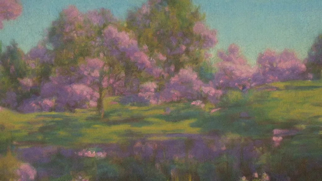 Prompt: loose painting of a beautiful peaceful whimsical landscape, overexposed, blue pink pastel colors, influenced by art nouveau, by john duval and sargent