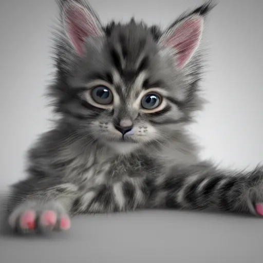 Prompt: eye - level view, a super cute maine coon kitten ate my homework in my room and woke up smart the next day. now the kitten is going to prepare my parents'tax return, hilarious, funny, frenetic high energy, back to school comedy, cg animation, 3 d octane render, imax 7 0 mm, rtx,