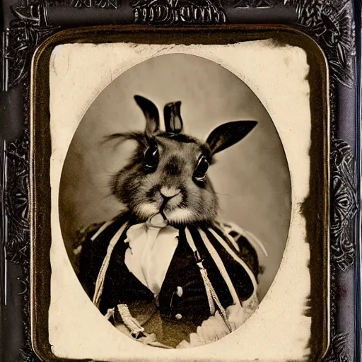 Prompt: a steampunk rabbit, victorian photograph