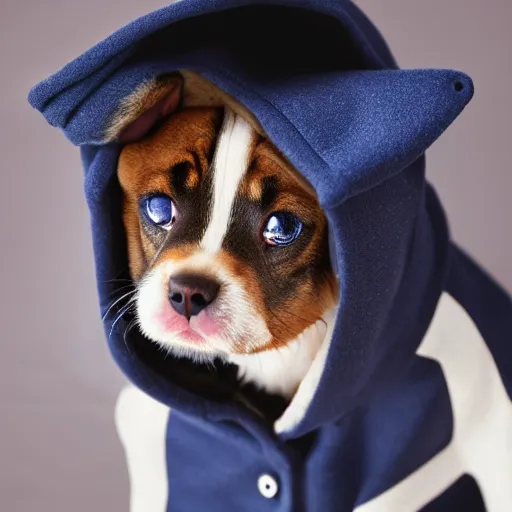 Prompt: puppy wearing a duffel coat