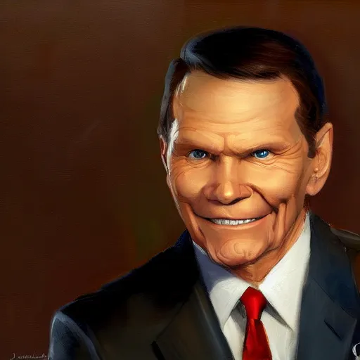 Prompt: uncanny valley portrait of kenneth copeland, by jon mcnaughton zdzisław artstation