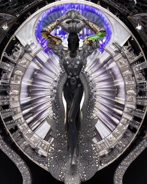 Image similar to a highly detailed metahuman 4 k close up render of an alien goddess bella hadid monument in iris van herpen armor schiaparelli in diamonds crystals swarovski and jewelry iridescent in style of alphonse mucha gustav klimt trending on artstation made in unreal engine 4