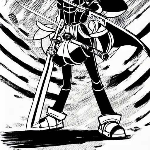 Image similar to hyper metal sonic pointing a katana sword at super mario, in a highly detailed manga style illustration, dark, cyberpunk, dystopian