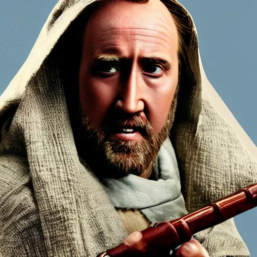 Prompt: Old Ben Kenobi played by Nicolas Cage