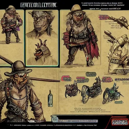 Image similar to dungeons and dragons, goblin outlaw gang on motorcycles, concept art, players handbook, very detailed, mechanic, schematic, illustration, stats