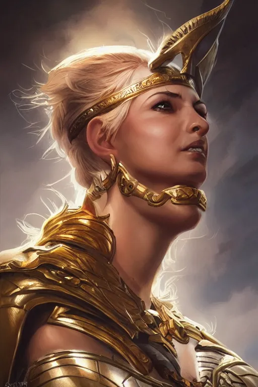 Image similar to amazon valkyrie athena, d & d, fantasy, portrait, highly detailed, headshot, digital painting, trending on artstation, concept art, sharp focus, illustration, art by artgerm and greg rutkowski and magali villeneuve