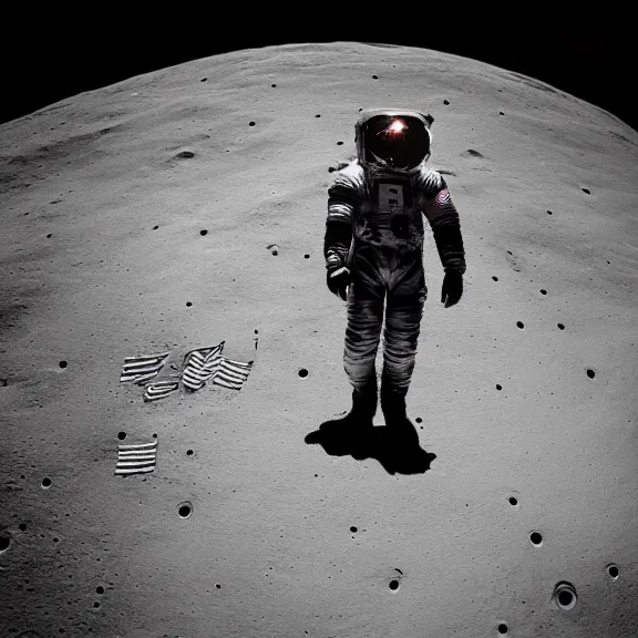 Image similar to dustin bates from starset on sci fi spacesuit doing an epic cinematic pose on the moon, highly detailed, masterpiece