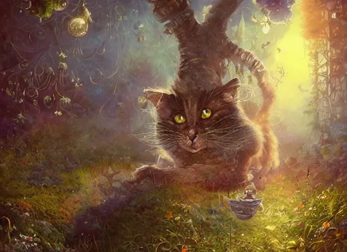 Image similar to magical cat, path traced, highly detailed, high quality, digital painting, by studio ghibli, lise deharme, alexander jansson, paul lehr, tim white, hans zatzka, george stubbs, louis wain