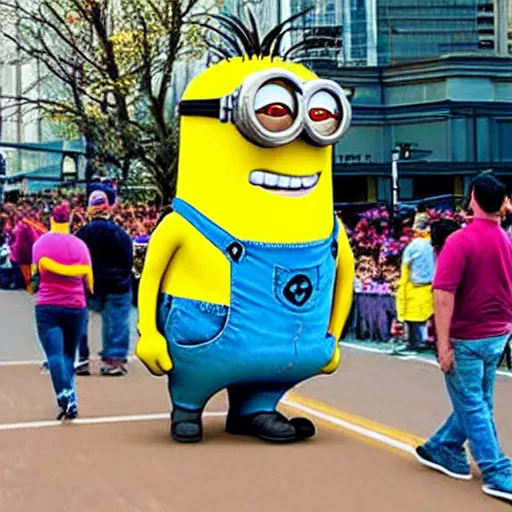 Prompt: minion macys parade float realistic photo