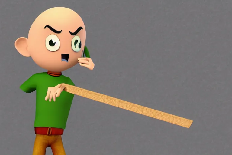 Image similar to baldi from baldi's basics with a wooden ruler and looking angry, hd, 8 k