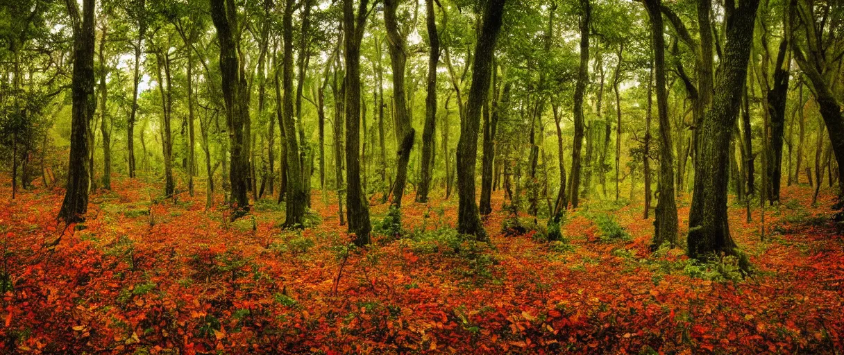 Image similar to a forest that shows the four seasons